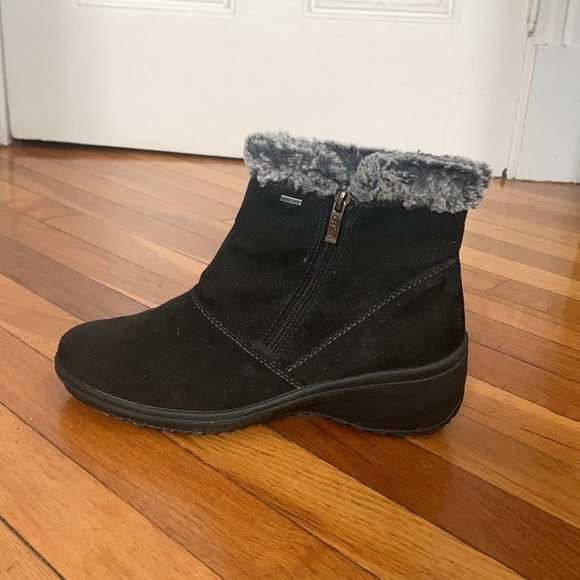 Ara Brenda Women’s Gore-Tex Waterproof Black Suede & Faux Fur Ankle Booties